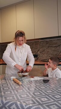 Mother and son making memories in the kitchen