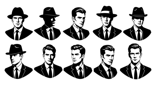 Collection of Stylish Men in Classic Fedoras and Suits.