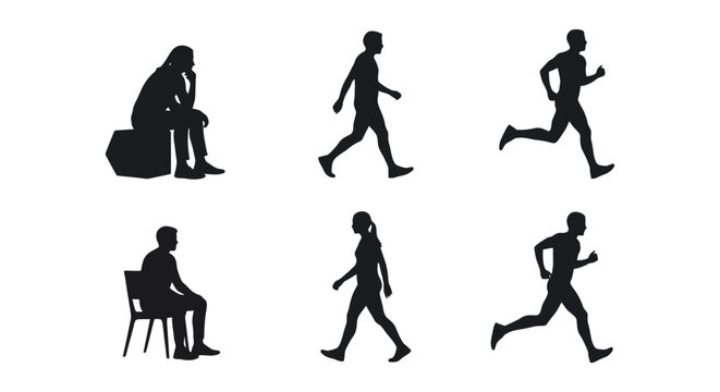 Silhouettes of People in Various Dynamic Poses and Activities.