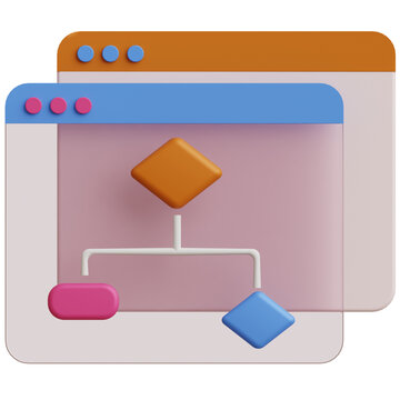 Digital Browser Window with Floating Geometric Shapes on Transparent Background