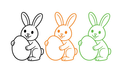 Obraz premium Cartoon bunny rabbit holding a colorful ball in three styles