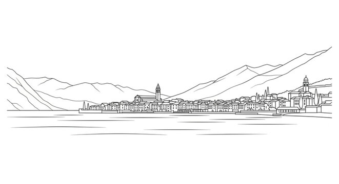 Cityscape with mountains in background view.