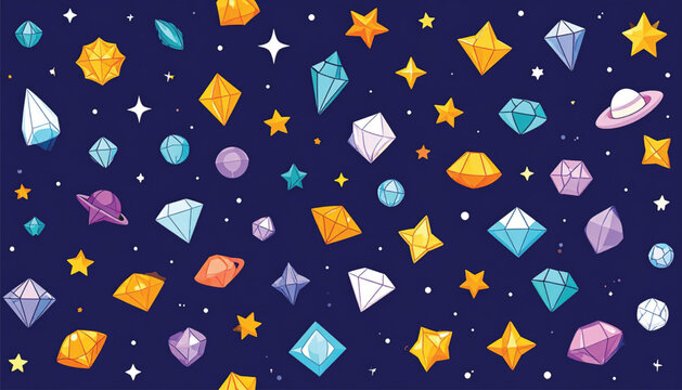 Colorful stars and gemstones in space.