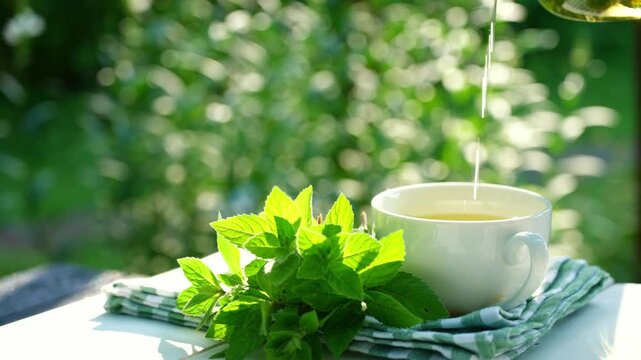 Refreshing homegrown mint tea as herbal remedy