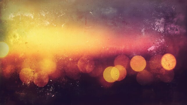 Abstract bokeh lights with textured grunge overlay in warm tones