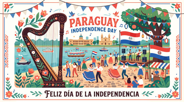 Paraguay Independence Day Celebration Scene.