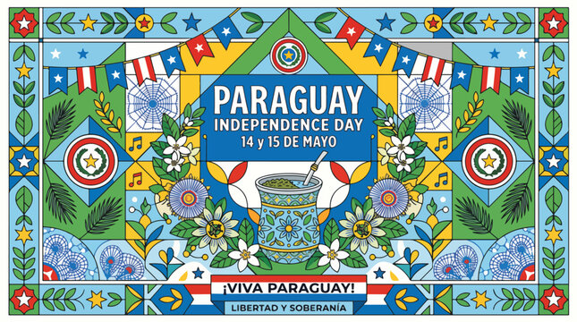 Paraguay Independence Day colorful artistic design.