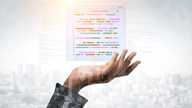 A conceptual image depicting a hand holding a vibrant digital interface with data visualizations. The backdrop features a city skyline, symbolizing technology and innovation. Cyphers