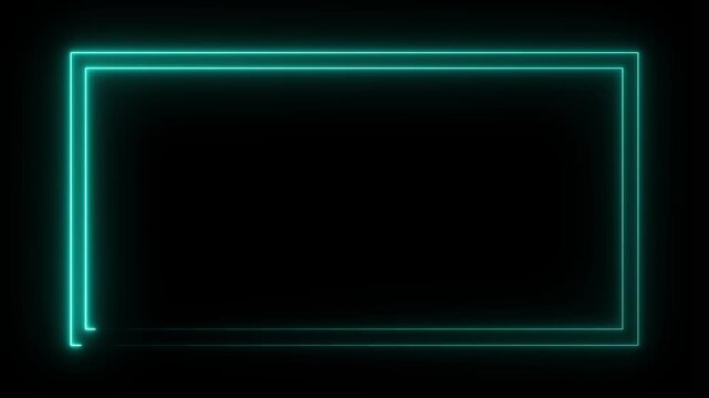 Double outlined rectangular frame glowing with bright blue neon light against a completely black background creating a digital border effect