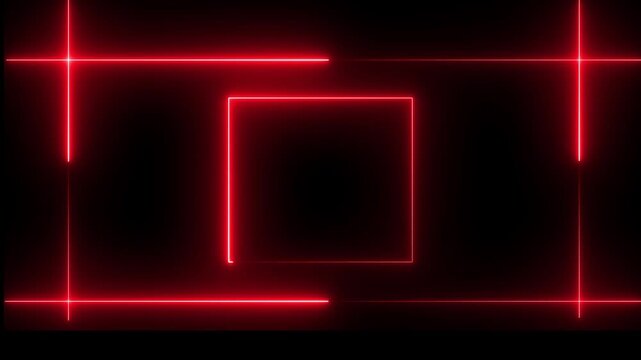 Rectangular fire effect animation. Fire flame gradually appearing in a rectangle frame. Abstract neon line picture frame background neon glowing