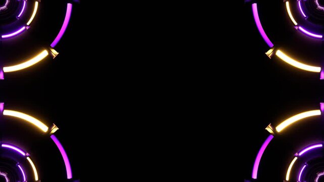 Purple and Yellow Neon Stage Light Rings Kaleidoscope Background VJ Loop in 4K