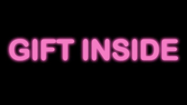 Surprise Promo Neon Text 'GIFT INSIDE' changing Green to Pink with transparent alpha background