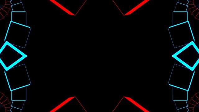 Red and Blue Neon Futuristic Spiral Squares Kaleidoscope Background VJ Loop in 4K