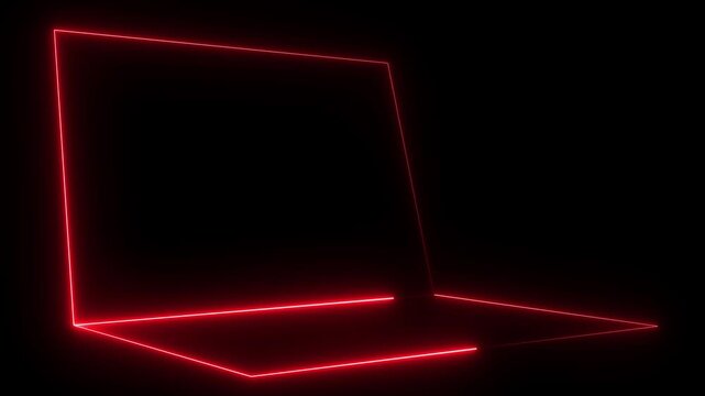Neon blue color laptop icon on black background, digital and futuristic technology concept laptop screen digital effects laptop computer neon lights effect