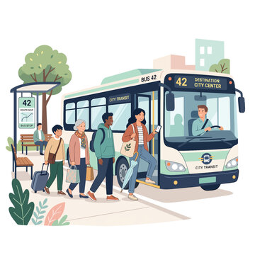 People boarding a city transit bus.