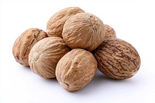 Whole Nutmeg Spice isolated on white background
