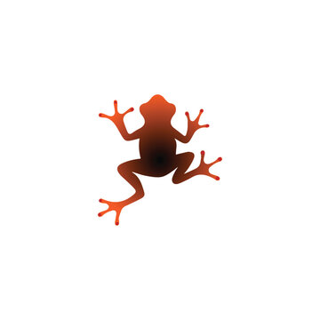 Flat vector illustration of a cute red poison dart frog with arms and legs spread. Gradient silhouette style from dark brown to bright red-orange. Isolated on white background. Simple and bold design 