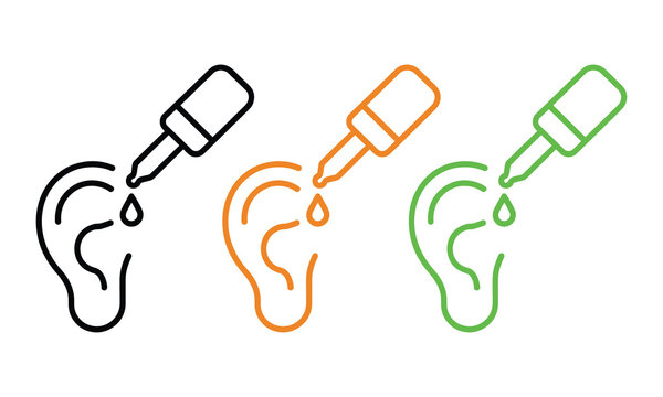 Ear drops application illustration with three different colored bottles