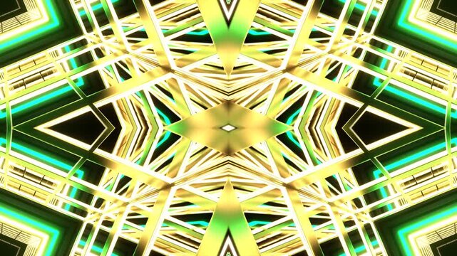 Turquoise and Yellow Square Output Kaleidoscope Background VJ Loop in 4K