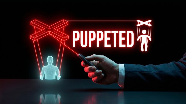 Premium Close Up Hand Holding AR Puppet Cross Controlling Avatar PUPPETED Hologram Copyspace