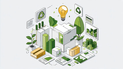 Fototapeta premium Eco-Friendly Smart Technology Concept with Green Elements and Data Visuals