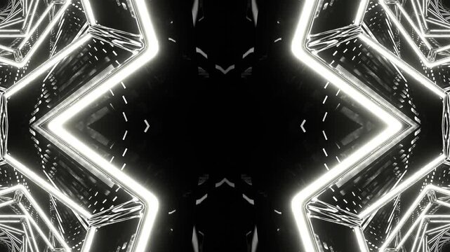 White Neon Pentagon Mirror Kaleidoscope Background VJ Loop in 4K
