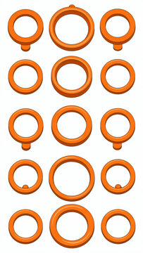 Set of orange rubber rings with smooth round shapes and hollow centers ideal for decoration or crafts or party games