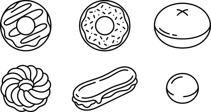Set of minimalist line art dessert and pastry icons perfect for bakery menus food apps and cafe branding isolated on white background