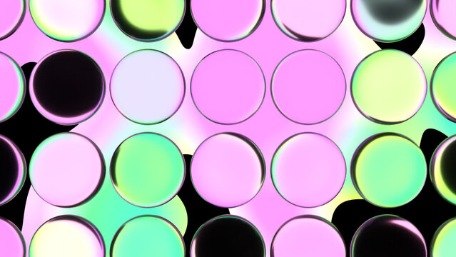 Playful Candy Glass Bubbles Grid Over Neon Green and Pink Fluid Background