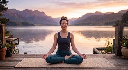 Fototapeta premium Yoga Meditation Pose: Mindfulness Practice, Inner Peace, Wellness, and Holistic Health Lifestyle 