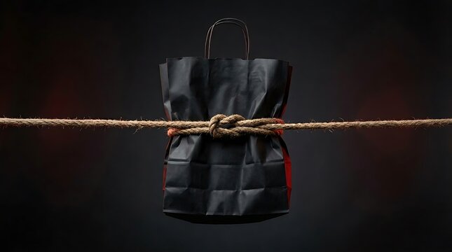 Black shopping bag tied with rope on dark background and, and, black friday sale, black friday deals, black friday 2026, black friday poster, black friday sale 2026