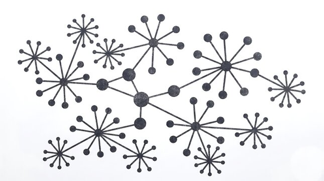 Decentralized network connection diagram with abstract node links representing big data communication structure or complex molecular distribution pattern