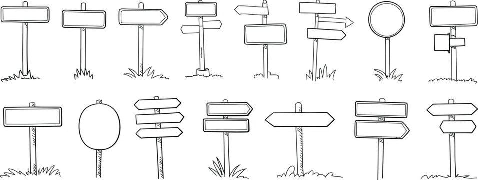 sign post sketch collection signboard arrow post hand drawn vectors