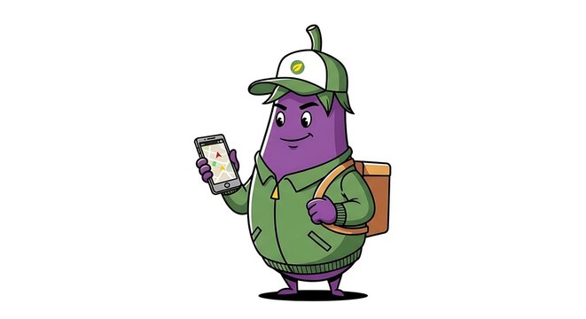 Cartoon character carrying a backpack on back.