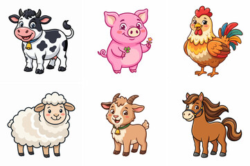 Fototapeta premium Farm Animal Cartoon Character Set Ai Generated