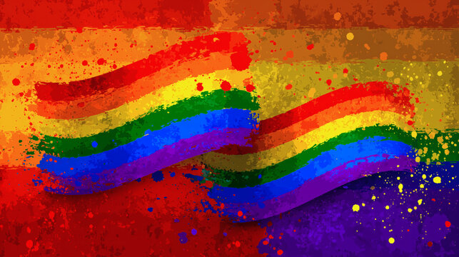 Abstract Rainbow Pride Background with Colorful Paint Splashes &ndash; Digital Illustration