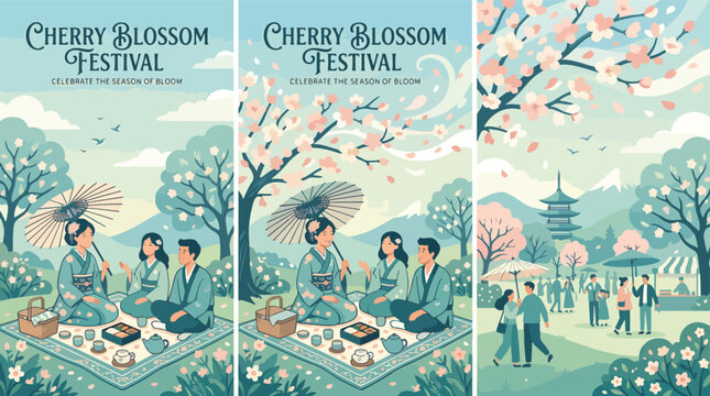 People enjoying Cherry Blossom Festival outdoors.
