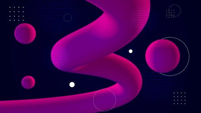 Abstract 3 d pink fluid motion background, with floating spheres, and geometric