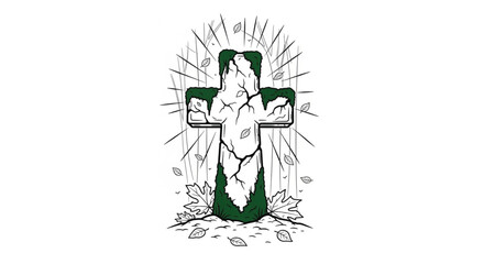 Obraz premium Cracked Green Christian Cross Icon.