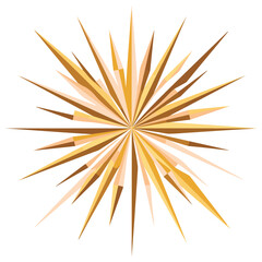 Fototapeta premium Abstract geometric gold starburst with sharp radiating rays and layered lines forming a symmetrical burst pattern for modern graphic design