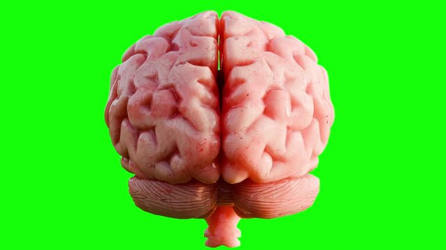 3D Realistic Human Brain Rotating Isolated on Chroma Key Green Screen, Human Anatomy Organ for Science idea concept Medical Video.