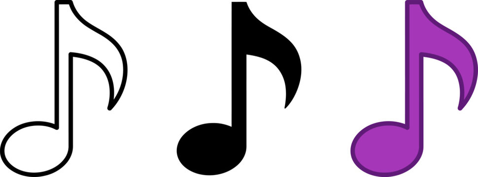 Three colorful music notes