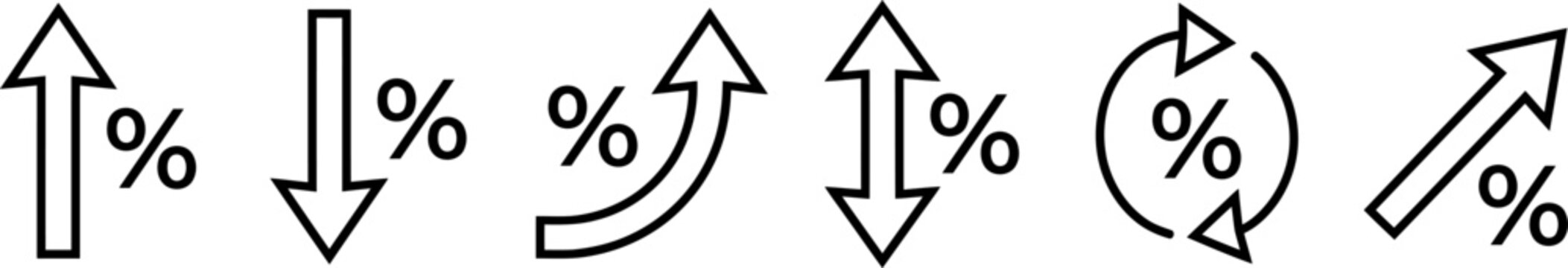 Black line icons of percentage signs with arrows