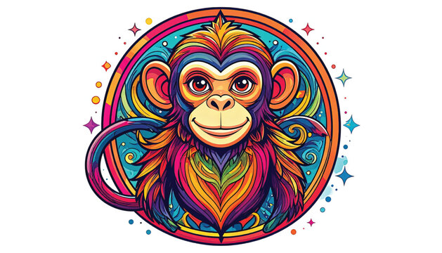 Colorful monkey with psychedelic fur pattern.