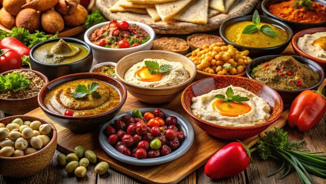 Mixed mezze features dips