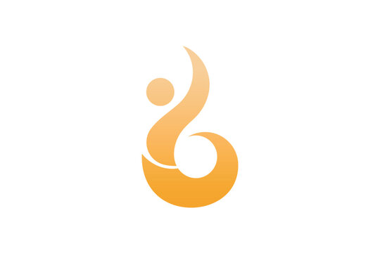 Golden Abstract Fluid Person Swirl Flame Shape Vector Logo