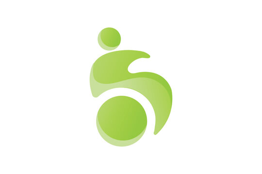 Modern Green Accessibility Wheelchair Motion Curved Abstract Vector Logo