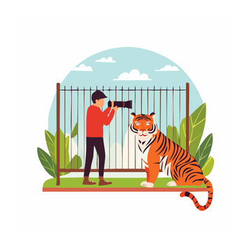 Photographer takes picture of tiger in zoo enclosure