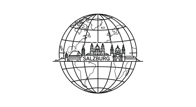 Black and white illustration Salzburg city.