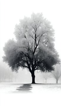 Vector silhouette drawing of winter tree for Christmas themed design